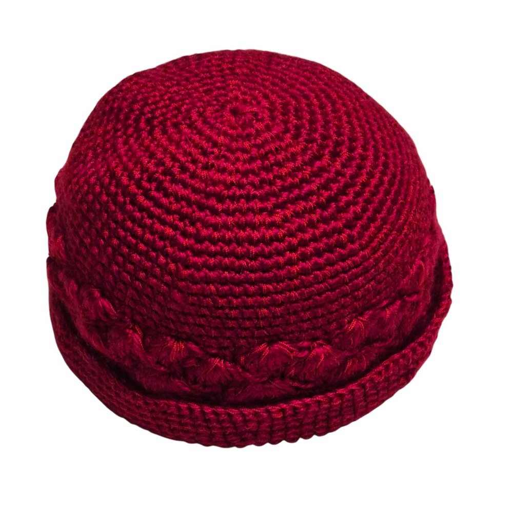 Handmade Red Crochet Cloche Hat Vintage Style Knit Beanie Boho Cottagecore